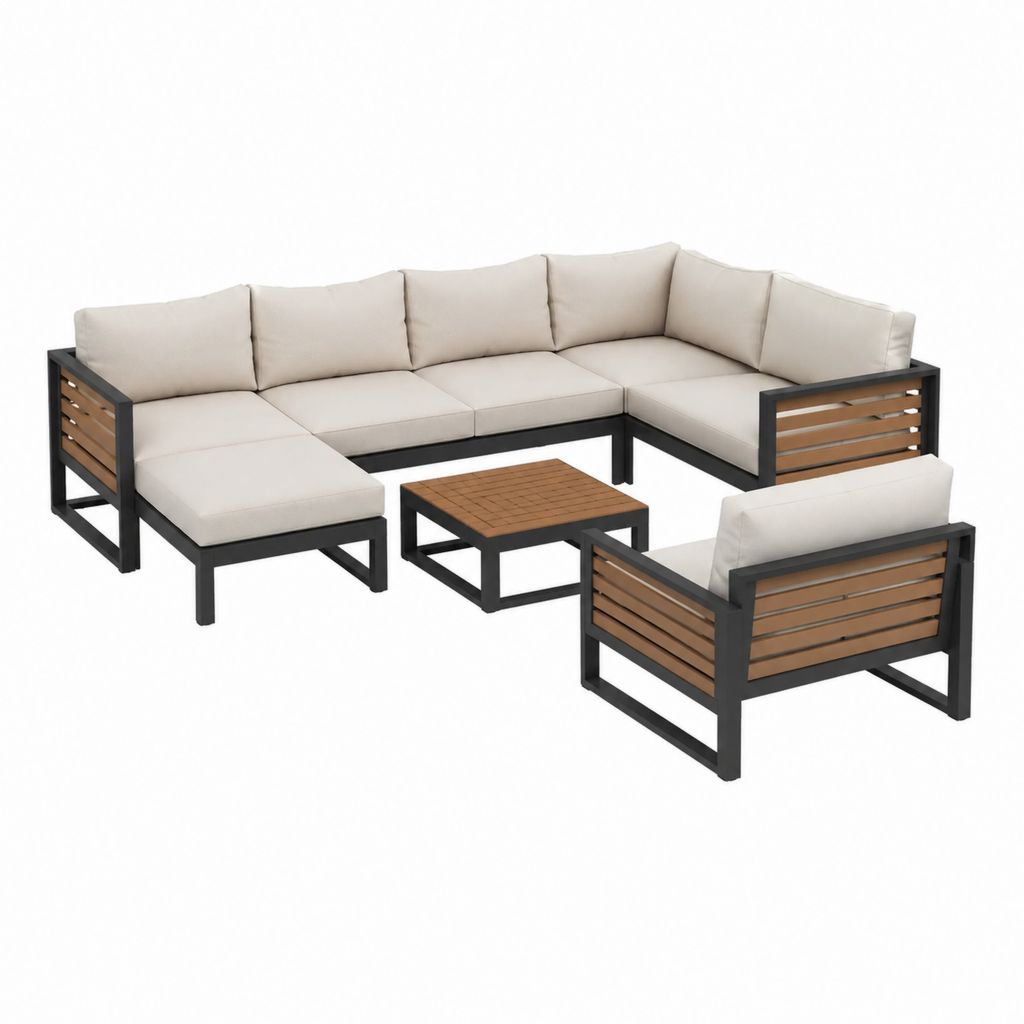 Gartenlounge Set mit Ecksofa Sessel und Couchtisch Beige Aluminium Akazienholz 250 x 190 x 65 cm