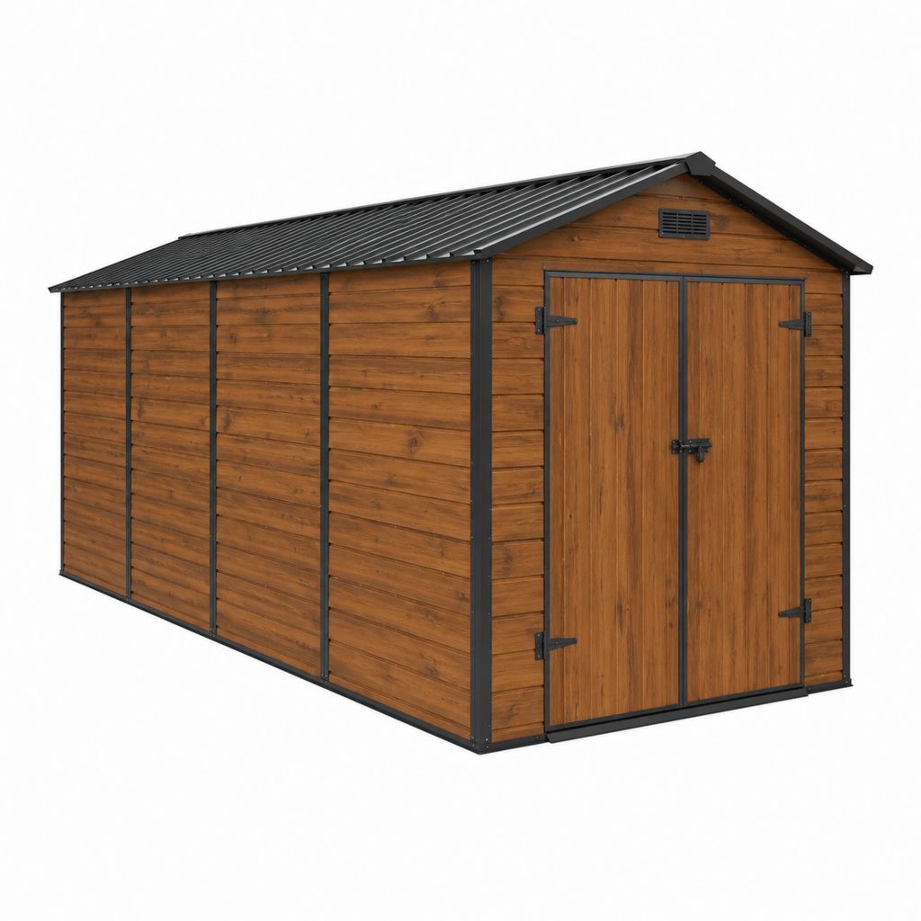 Gartenhaus Geräteschuppen Braun aus verzinktem Stahl mit Satteldach und Doppeltür 300 x 200 x 210 cm