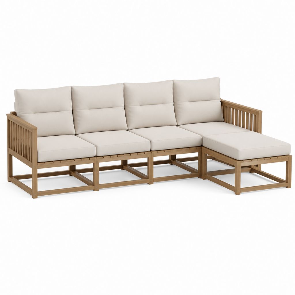 Gartenlounge Set L-Form Natur Massives Akazienholz Polyester 320 x 160 x 70 cm