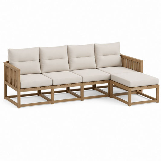 Gartenlounge Set L-Form Natur Massives Akazienholz Polyester 320 x 160 x 70 cm