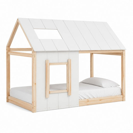 Kinderhausbett 90 x 200 cm rechteckig Weiß aus Kiefer Massivholz und MDF
