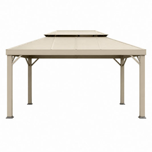Pavillon mit Doppeldach Beige Stahl 300 x 300 x 280 cm