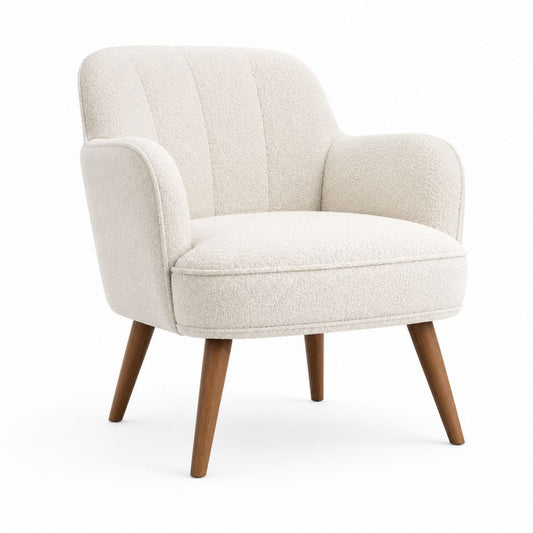 Cocktailsessel Creme Polyester-Bouclé mit Massivholzbeinen 76 x 72 x 75 cm