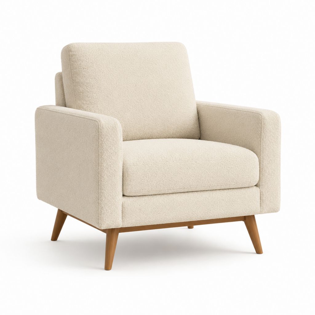 Sessel Cremeweiß mit Bouclé-Polyesterbezug und Massivholzfüßen 82 x 75 x 86 cm