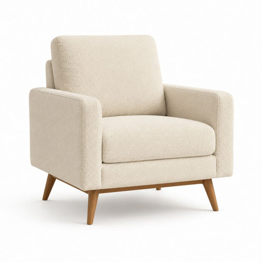 Sessel Cremeweiß mit Bouclé-Polyesterbezug und Massivholzfüßen 82 x 75 x 86 cm