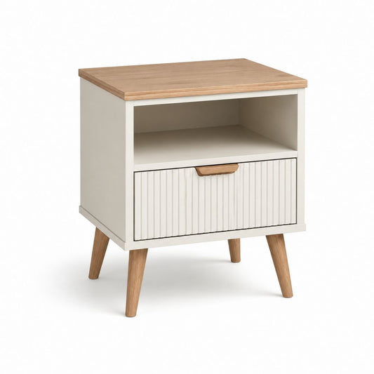 Nachttisch Weiß Eiche MDF rechteckig mit Schublade 40 x 35 x 60 cm