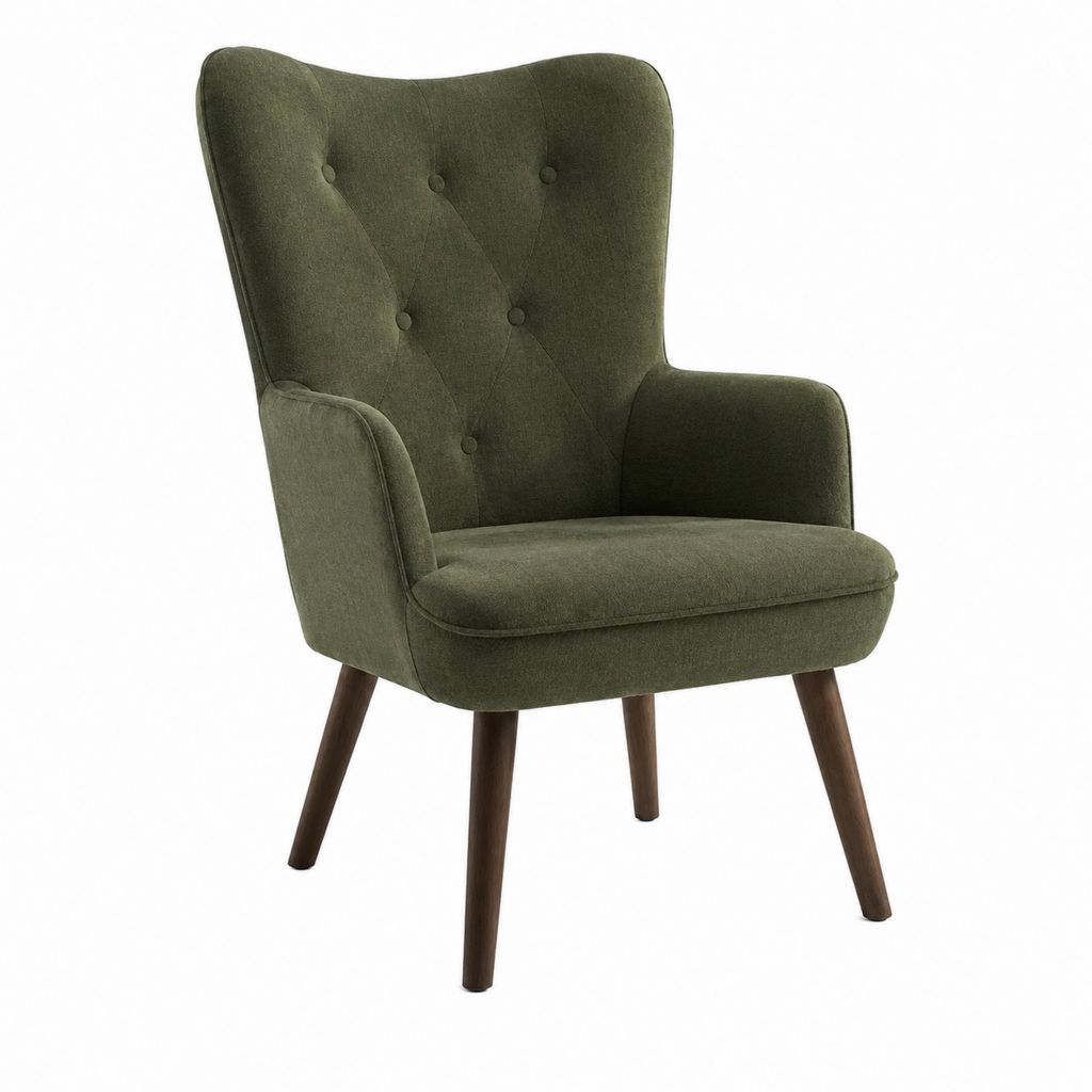 Ohrensessel Grün mit Polyester-Samtbezug und Massivholzbeinen 75 x 82 x 102 cm