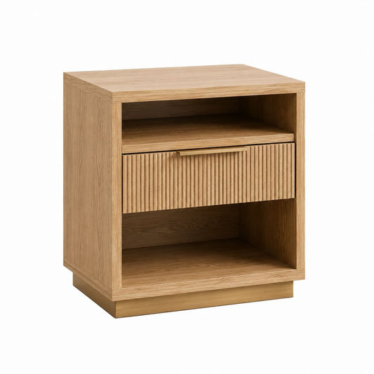 Nachttisch Eiche furnierte MDF-Platte rechteckig mit Schublade und 2 offenen Fächern 45 x 40 x 60 cm