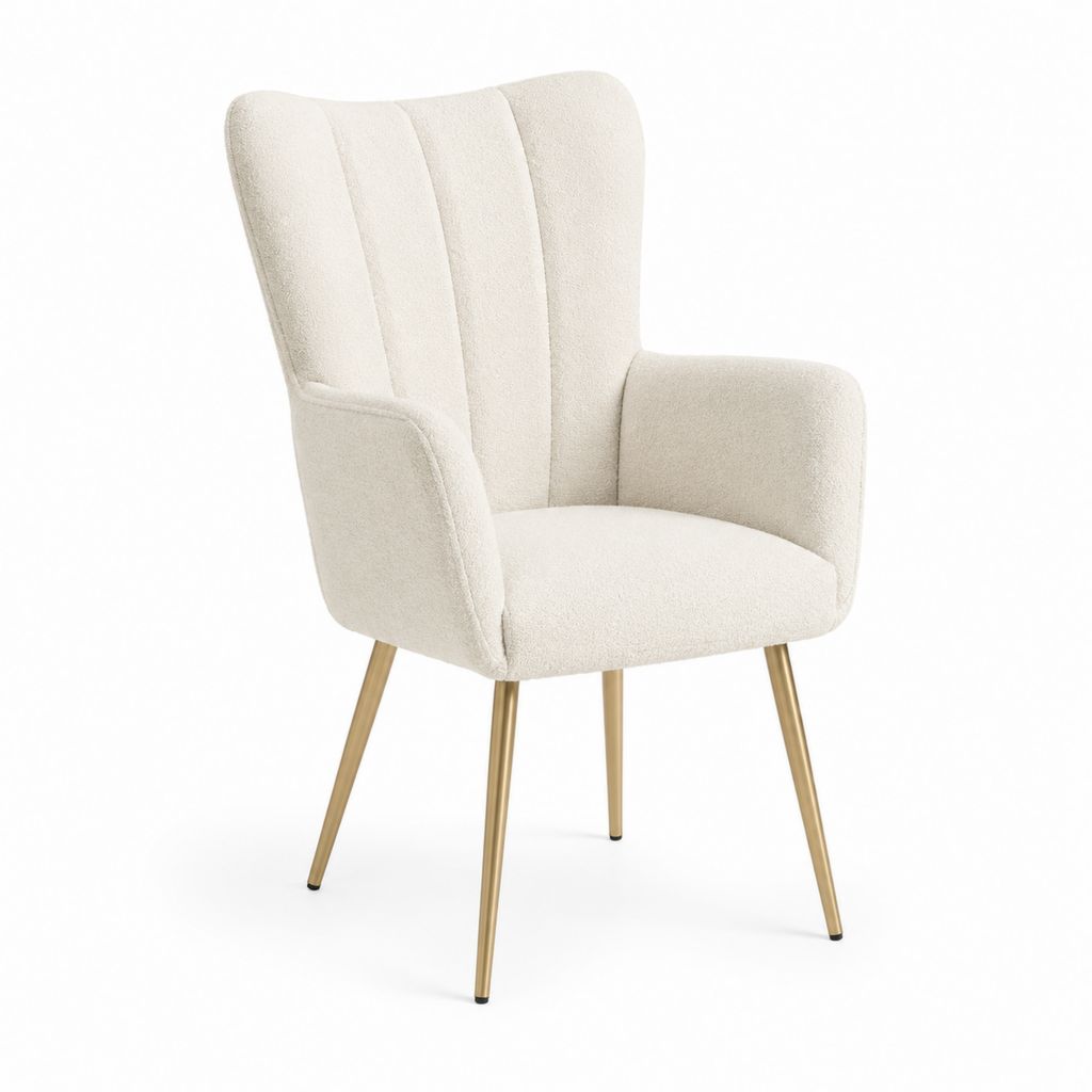 Polstersessel Creme aus Polyester-Bouclé mit goldfarbenen Stahlbeinen 63 x 70 x 100 cm