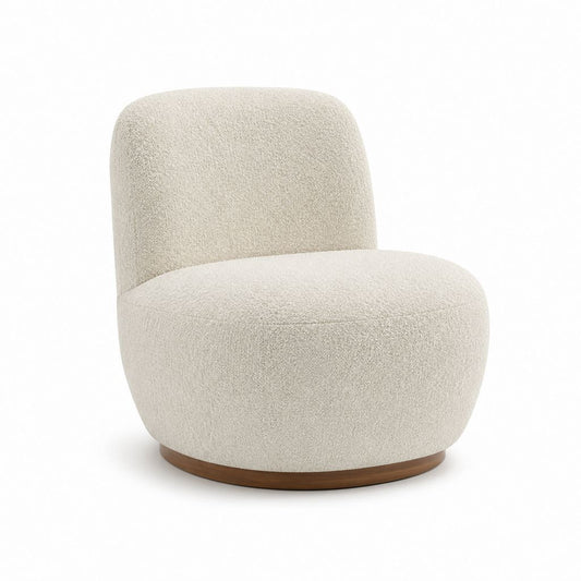 Drehsessel Creme mit Polyester-Bouclé Bezug und rundem Holzsockel 76 x 76 x 78 cm