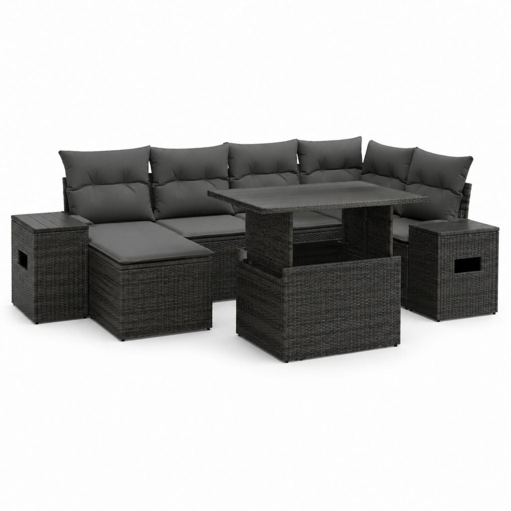 Gartenlounge 9-teilig Schwarz Polyrattan mit Esstisch 110 x 60 x 66 cm