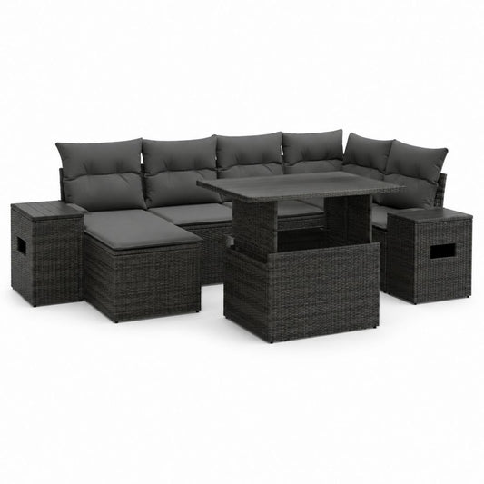 Gartenlounge 9-teilig Schwarz Polyrattan mit Esstisch 110 x 60 x 66 cm