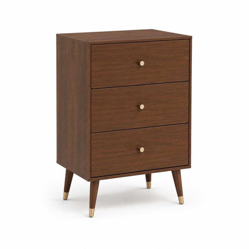 Nachttisch mit 3 Schubladen Nussbraun MDF mit Walnussfurnier Rechteckig 50 x 40 x 80 cm