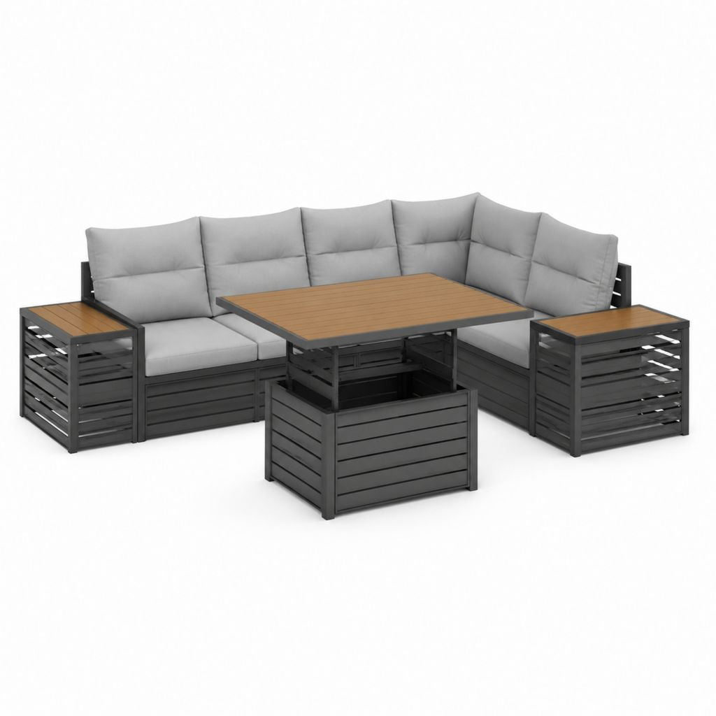 Gartenlounge Set Aluminium Anthrazit Grau L-Form mit Esstisch 250 x 190 cm