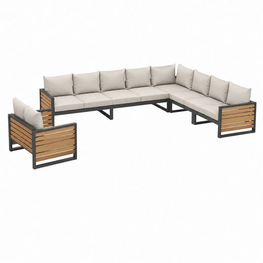 7-Sitzer Gartensofa Set mit Sessel Beige Stahl Akazienholz L-Form 275 x 275 x 70 cm