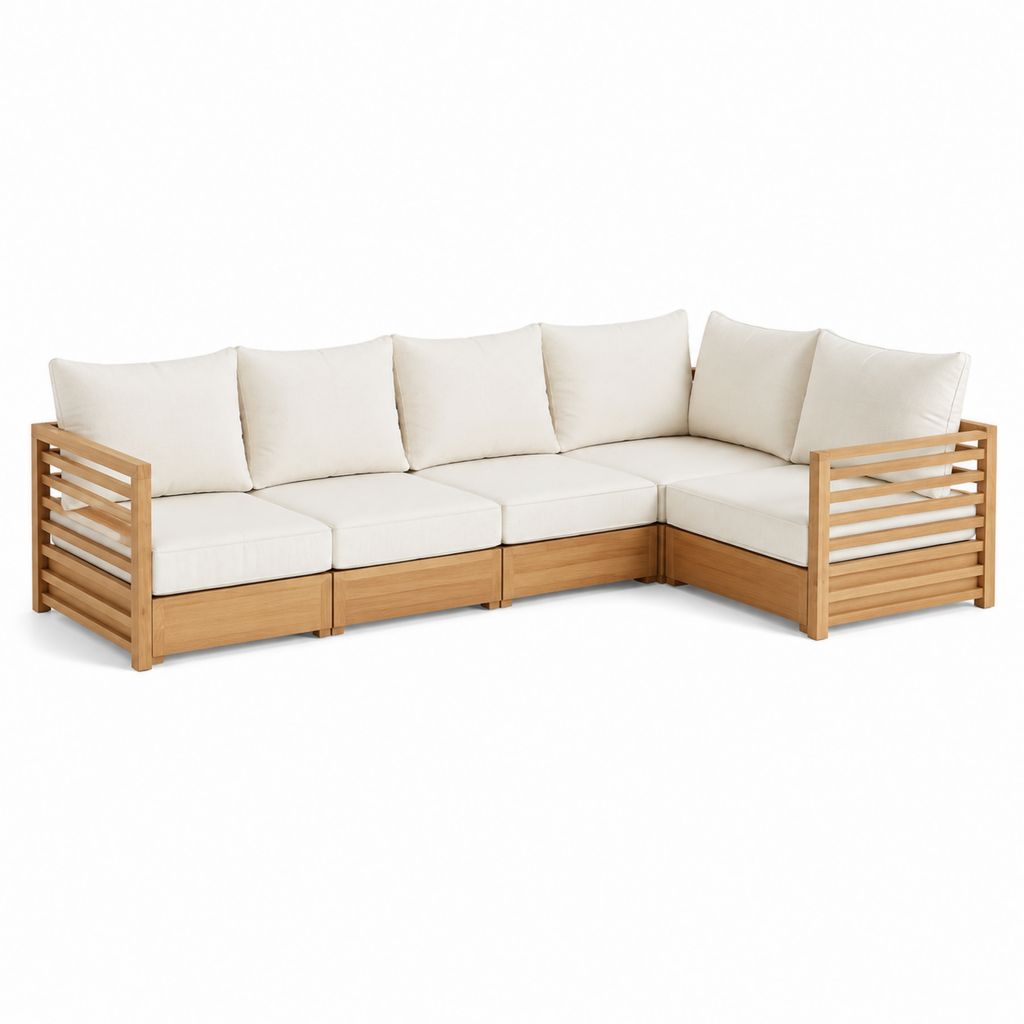 Gartenlounge Ecksofa Set 4-Sitzer Naturweiß Akazien-Massivholz L-Form 260 x 200 x 75 cm
