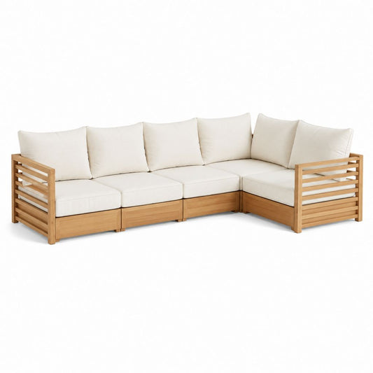 Gartenlounge Ecksofa Set 4-Sitzer Naturweiß Akazien-Massivholz L-Form 260 x 200 x 75 cm