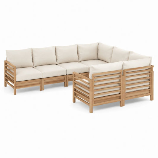 4-teiliges Gartenlounge-Set Beige Akazien-Massivholz L-Form 210 x 140 x 70 cm