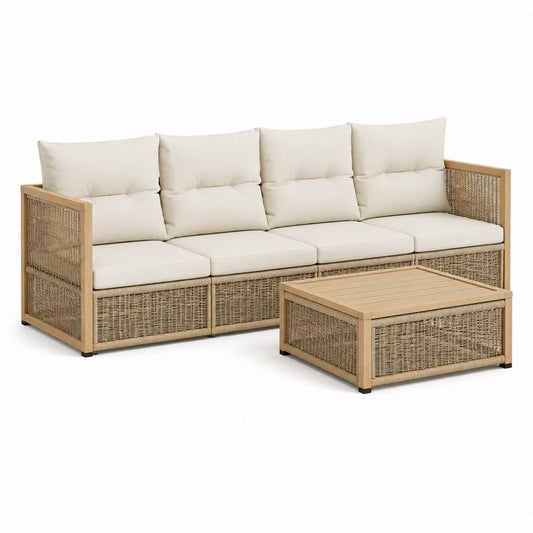 4-Sitzer Gartensofa-Set Natur Akazienholz PE-Rattan Rechteckig 280 x 75 x 75 cm